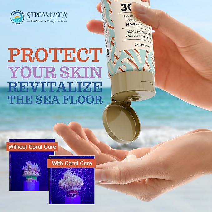 Stream2Sea Coral Care - Reef Safe Sunscreen SPF 30 Travel Size - First Reef-Approved Natural Mineral Sun block Boosts Coral Growth, Water resistant, Biodegradable, Eco-Friendly - 3 Pack
