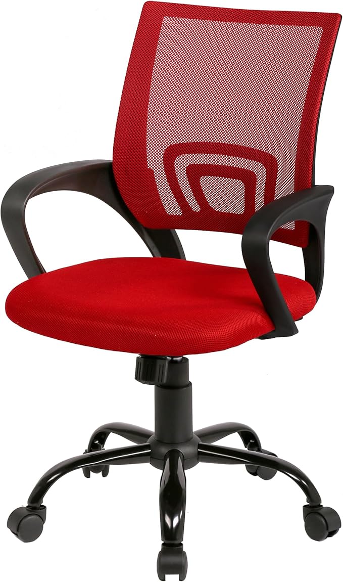 PayLessHere Office Computer Chair Ergonomic Cheap Desk Chair Adjustable Comfortable Mid Back Task Rolling Swivel with Lumbar Support for Home Office Desk, Red