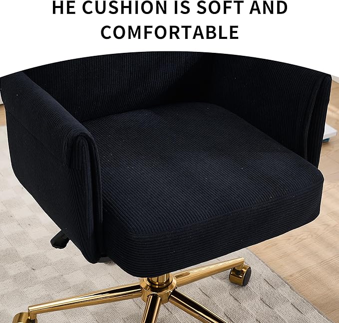 Stripes Velvet Home Office Desk Chair, Accent Upholstered Modern Height Adjustable Swivel Chair with Wheels,Ergonomic Task Chair for Living Room,Bedroom,Vanity,Study,Office（Black）