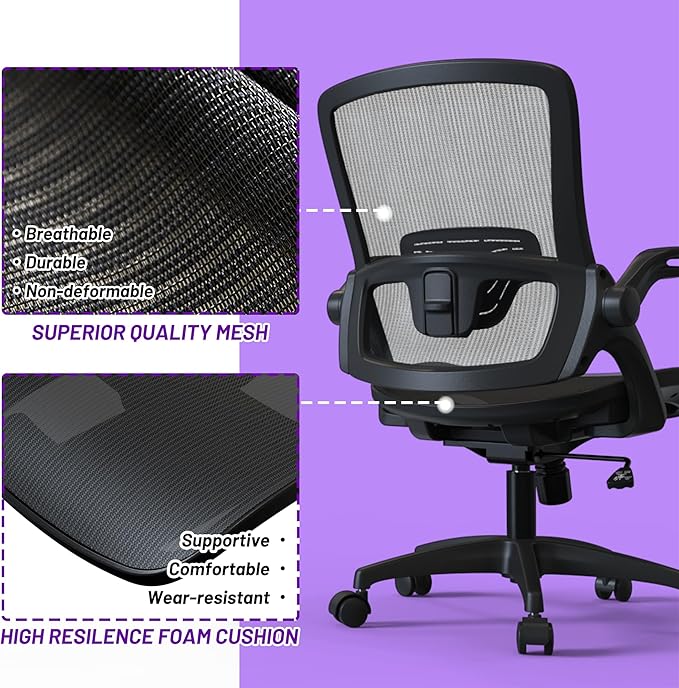Modern Mesh Seat Home Office Computer Desk Chair with Swivel Wheels and Height Adjustable Lumbar Support for Adult