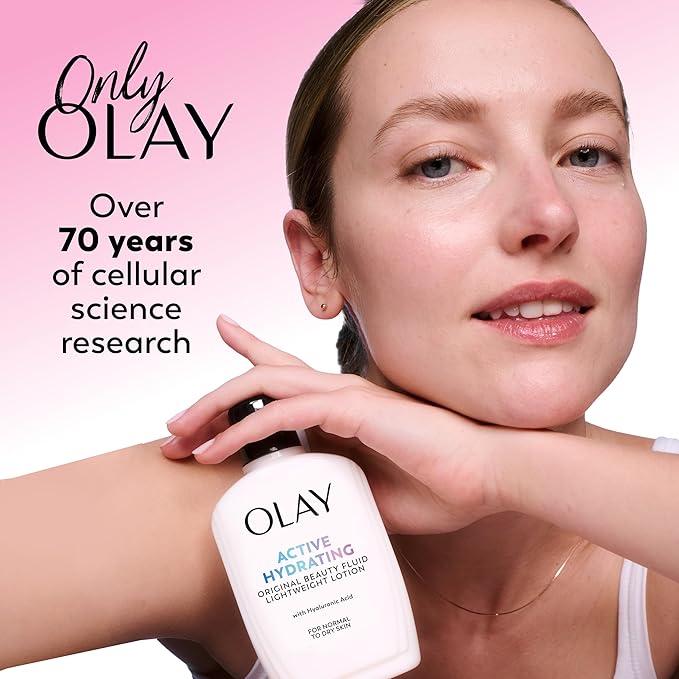 Olay Face Moisturizer, Active Hydrating Beauty Fluid Lotion, Original Facial Moisturizer, 4 Oz. (Pack of 4)