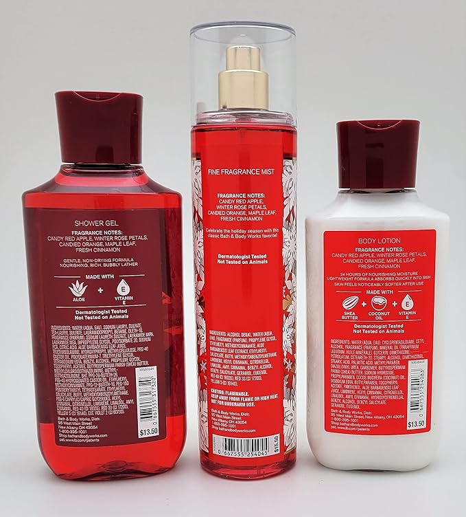 Bath & Body Works - Winter Candy Apple - 3 pc Bundle Trio -Shower Gel, Fine Fragrance Mist and Super Smooth Body Lotion - Winter 2021 Full Size