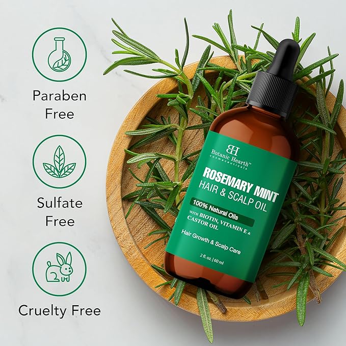 Botanic Hearth 100% Pure Rosemary Mint Oil For Hair Growth & Hair Treatment Oils 2 Fl Oz | Infused with coconut Oil | Hair Oil Repairs Dry Damaged Hair, Strengthening, Healthier | All Hair Types