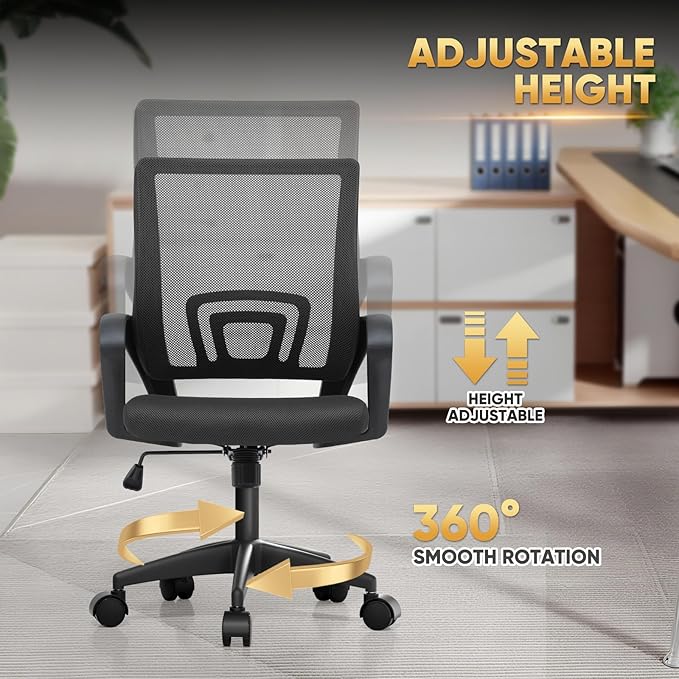 Magshion Ergonomic Office Chair Pack of 2, Mid-Back Mesh Desk Chair, Adjustable Swivel Computer Chair with Lumbar Support & Breathable Backrest for Gaming, Work, Study, 300 Lbs Capacity, Black