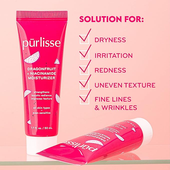 pūrlisse Dragonfruit + Niacinamide Hydrating Face Moisturizer - Face Moisturizer for Radiance & Improved Texture - Strengthens Skin Barrier, Reduces Blemishes & Fights Signs of Aging (1.7 Fl oz)