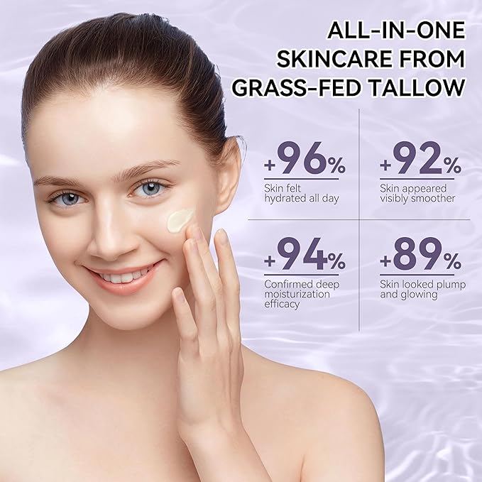 Beef Tallow for Skin, Organic Tallow Face Moisturizer, Whipped Grass Fed Beef Tallow Balm Cream for Skin Care Face Body, Deep Hydrate and Nourish Dry Skin, Lavender - 4 oz