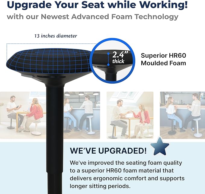 Standing Desk Stool Chair, Height Adjustable Stool 16-24 inch for Office and Classroom, Swivel seat, Anti-Slip Bottom Ergonomic Wobble Stool with Rocking Motion, Black