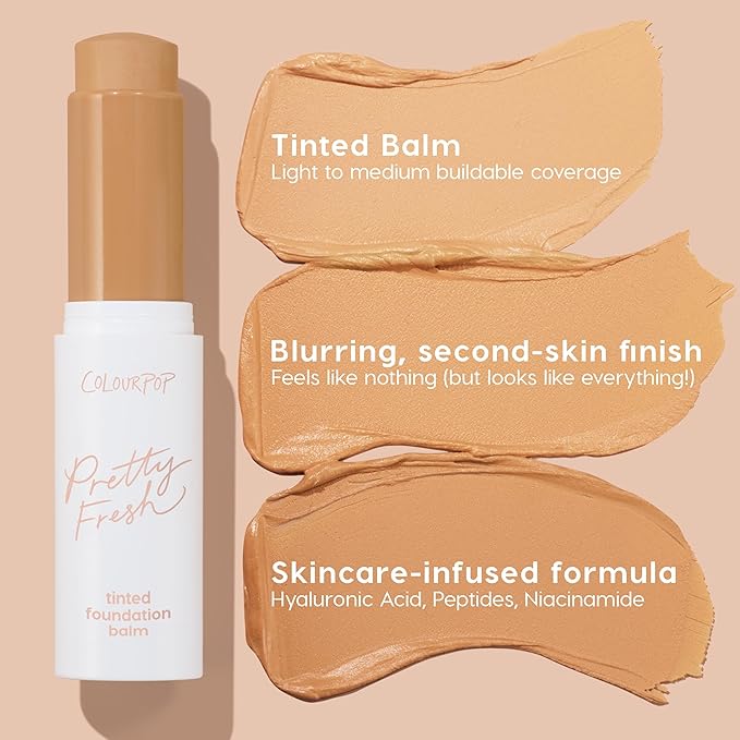 ColourPop Pretty Fresh Tinted Foundation Stick - Balm to Cream Foundation with Light to Medium Coverage - Infused with Hydrating Hyaluronic Acid, Peptides & Niacinamide - Medium 9 (0.29 oz)