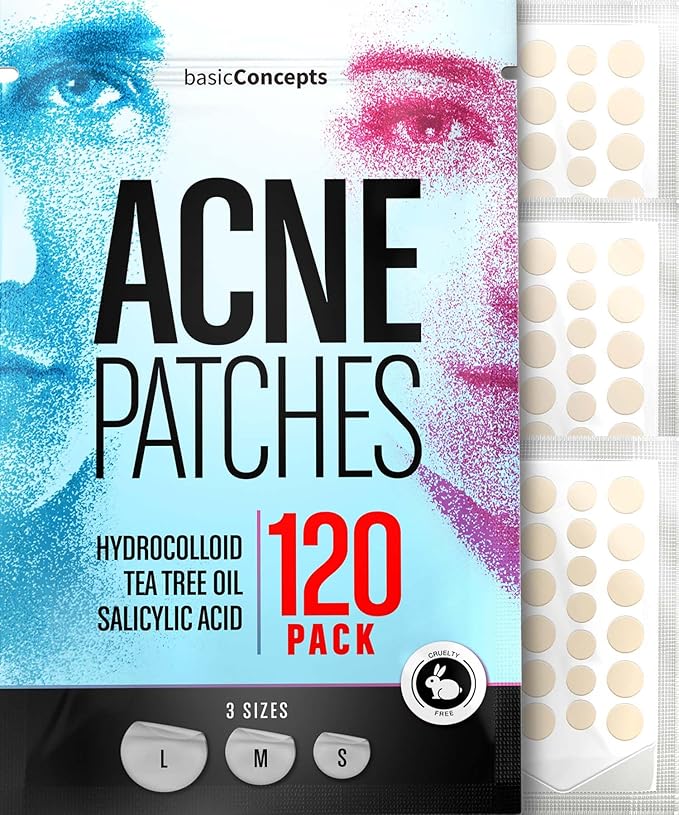 Pimple Patches (120 Pack), Salicylic Acid, Tea Tree Oil and Hydrocolloid Pimple Patches for Face