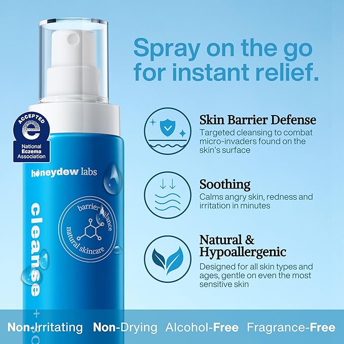 Hypochlorous Acid Spray – Dermatologist Tested HOCl Facial Cleanser for Sensitive, Acne-Prone & Irritated Skin Soothes Redness, Eczema, Rashes & Itching – Skin Repair Spray, 2oz + 6.8oz, Honeydew Labs