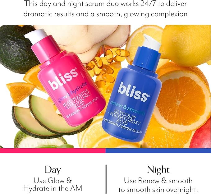Bliss Well Yes! Hydration & Glow Trio - Hydrating Toner, Glow Serum, Night Serum - Brightening, Hydrating, Exfoliating - Clean, Vegan & Cruelty-Free