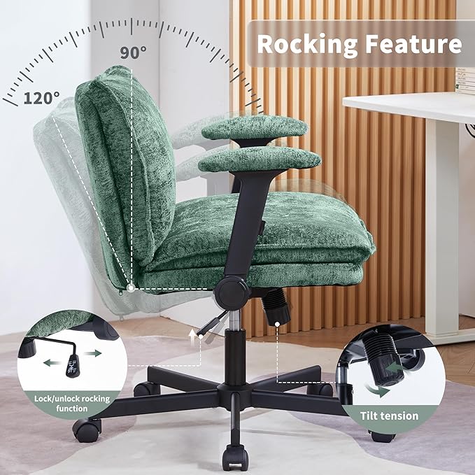 Cross Legged Office Chair, Height Adjustable Swivel Desk Chair with Flip-Up Arms, Padded Criss Cross Chair for Home Office & Bedroom
