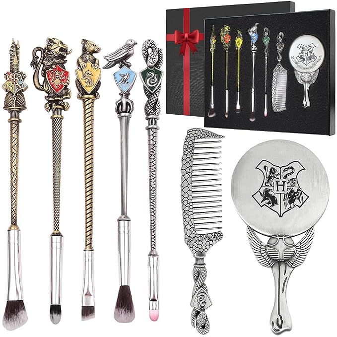 Harry Makeup Brushes Set Gifts Comb Mirror with Gift Box Makeup Brushes Set for Women Potter Magic Eye Shadow Eyeliner Blending Lip Brush