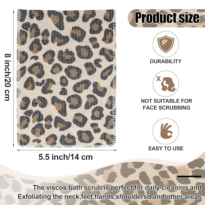 Tatuo 12 Pieces Korean Exfoliating Mitt Glove Italy Towel Skin Body Scrubber Exfoliating Scrubber for Remove Dead Skin Wash Cloth Korean (Small,Pink, Black, Print Leopard)
