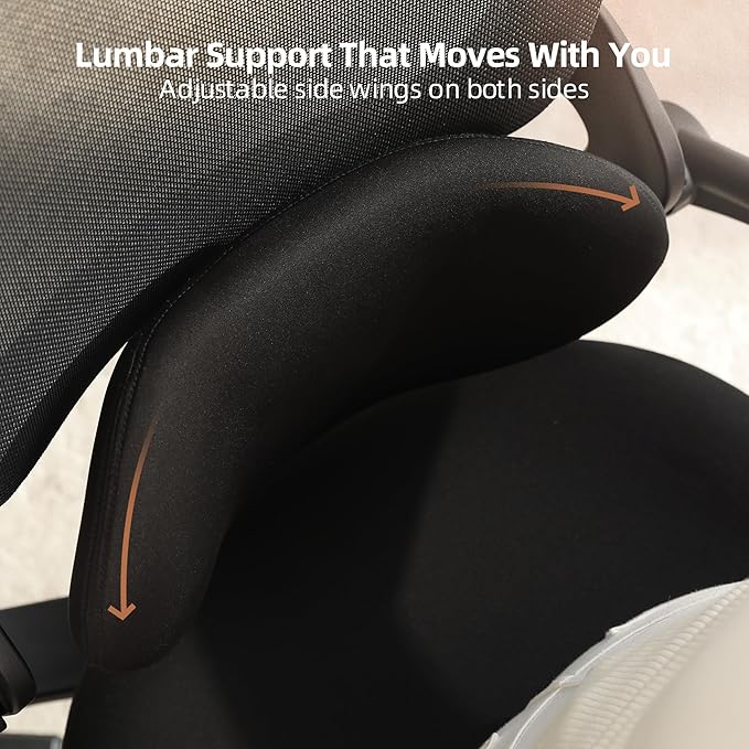 CabLady S2 Petite Ergonomic Office Chair for Women, Small Frame Desk Chair with Adjustable Lumbar, Headrest & Footrest, Space-Saving Flip-Up Armrests