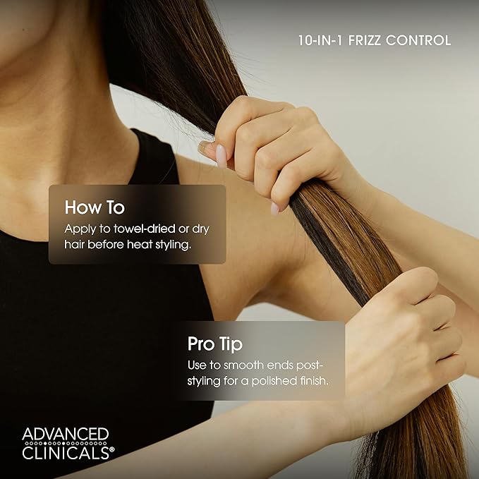 Advanced Clinicals 10-in-1 Anti-Frizz Hydrating Heat Protectant Hair Cream Coconut & Bamboo Strengthen, Detangle & Smooth Dry, Damaged Hair DEA, Paraben, Sulfate-Free, Color Safe, 7.5 Fl Oz