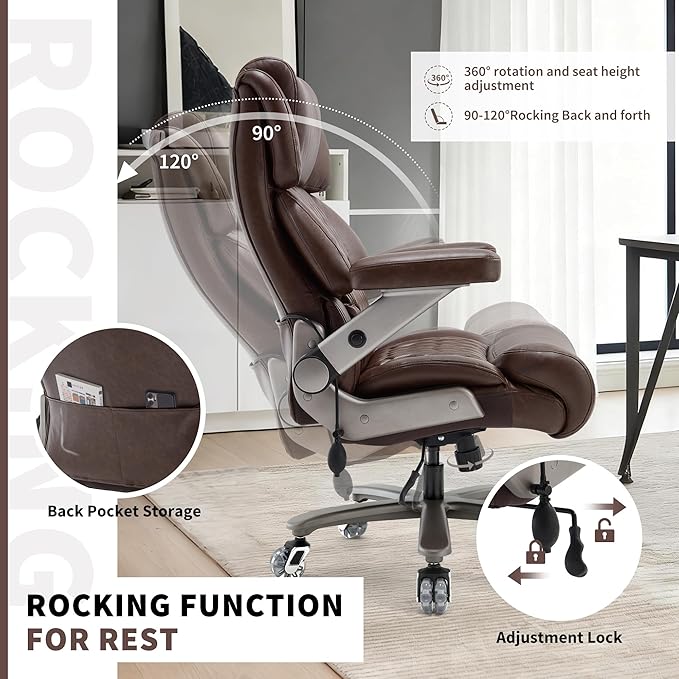 Big and Tall Office Chair 700lbs- Large High Back Executive Computer Desk Chair with 3D Flip-Up Arms, Adjustable Lumbar Support, Extra Wide Plus Size Seat, Heavy Duty Metal Base & Quiet Rubber Wheels