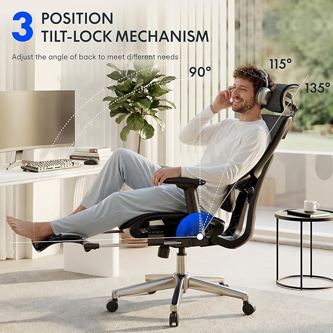 FLEXISPOT ErgoX Premium Ergonomic Office Chair with Footrest- Adjustable 3D Armrests, Dynamic Lumbar Support, Recline & Tilt Function, Mesh Seat, for Home & Office Use,Blue