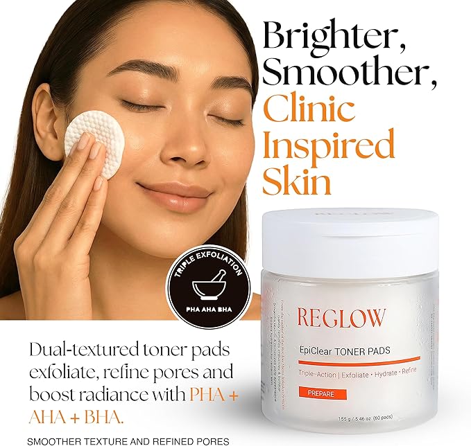 ReGlow Essential Facial Routine Trio - Stem Cell + Exosome Micro-Infusion System (1.5 Month Supply), Bio-Collagen Overnight Mask & Pore Refining EpiClear Toner Pads