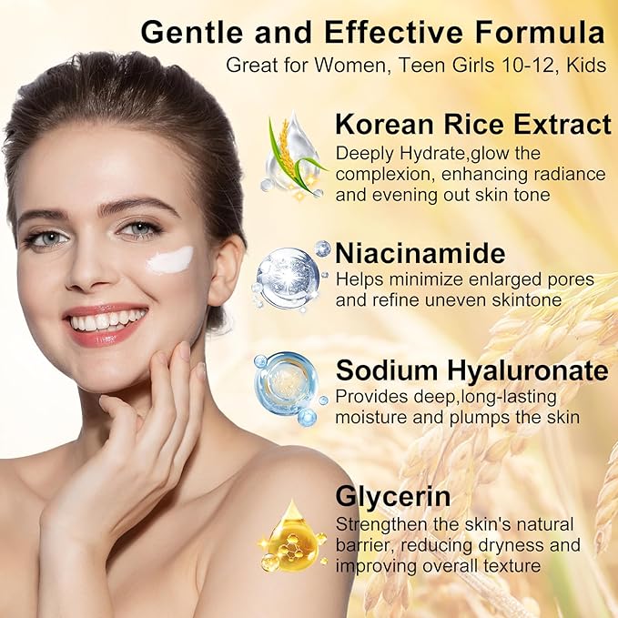 Skin Care Set,7Pcs Women Teen Glass Skincare w/Korean Rice Extract,Hydrate Glow Repair Anti-Aging Facial Routine Kit Self Care Gifts for Women Mom Wife Teenage Girl Teens 10-12 Travel-Size Kit