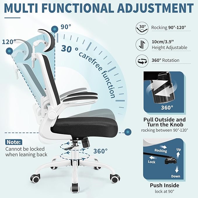 FelixKing Office Chair, Desk Chair with Adjustable Lumbar Support, Ergonomic Computer Chair with High Back and Armrest, Adjustable Height Gaming Chair Home Office Swivel Chair(White)