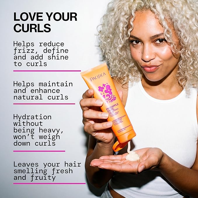 Pacifica, Cream Pineapple Swirl Curl Defining, 4 Fl Oz | for Curly Hair, 4 oz, Frizz Control, Curl Enhancer, Styling Cream