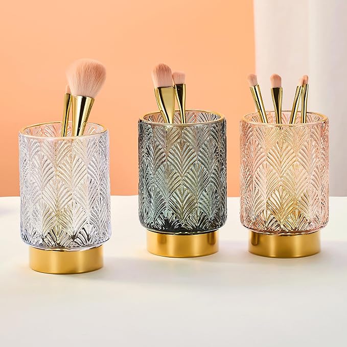 Makeup Brush Holder Organizer,Toothbrush Holders,Desk Pen Pencil Holder,Multifunctional Vintage Glass Brush Cup（A42-9-US）