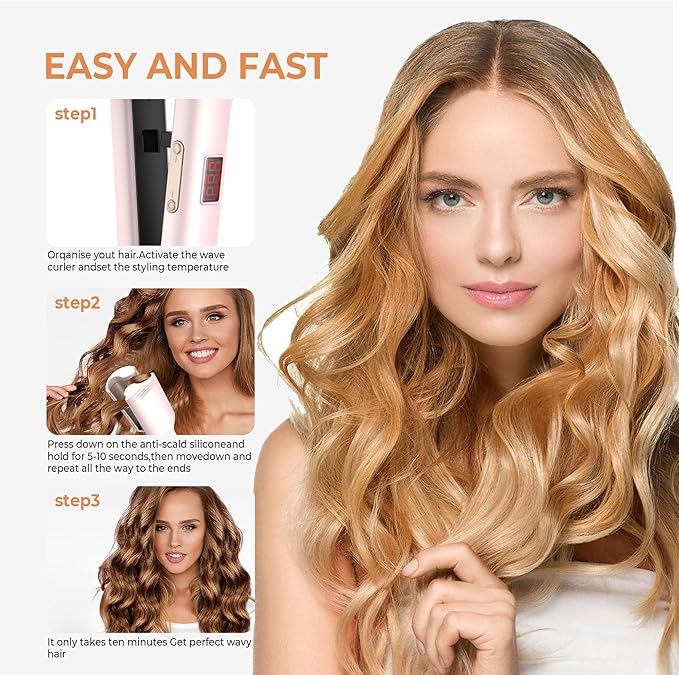 Waver Hair Tool,Mini Waver Curling Iron，Curling Iron Hair Crimper Waver，Ionic Deep Waver Curling Wand with Ceramic 2 Barrel for Women，Double Voltage, Easy to Use, Pink, 1.25 Inch.