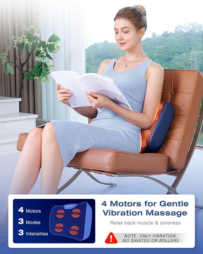 Heated Lumbar Support Pillow for Office Chair, Ergonomic Back Support Pillows with Vibration, Memory Foam Chair Back Massager for Pain Relief, 3 Heat Levels & 3 Massage Modes, Gifts for Mon Dad
