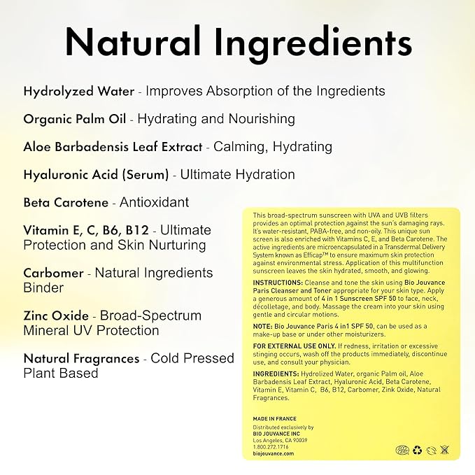 4 In 1 Sunscreen 2oz(60ml) | SPF50 Sunblock + Moisturizer + Anti-Aging + Antioxidant | Face&Body Sensitive Skin | Made in France