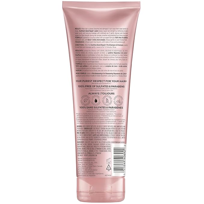 L'Oreal Paris Sulfate Free Bond Repair+ Conditioner, Hair Conditioner with Bond + Amino Acid Complex, Strengthens and Repairs Damaged or Color Treated Hair, EverPure, 6.8 Fl Oz (Packaging May Vary)