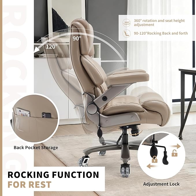 Big and Tall Office Chair 700lbs- Large High Back Executive Computer Desk Chair with 3D Flip-Up Arms, Adjustable Lumbar Support, Extra Wide Plus Size Seat, Heavy Duty Metal Base & Quiet Rubber Wheels