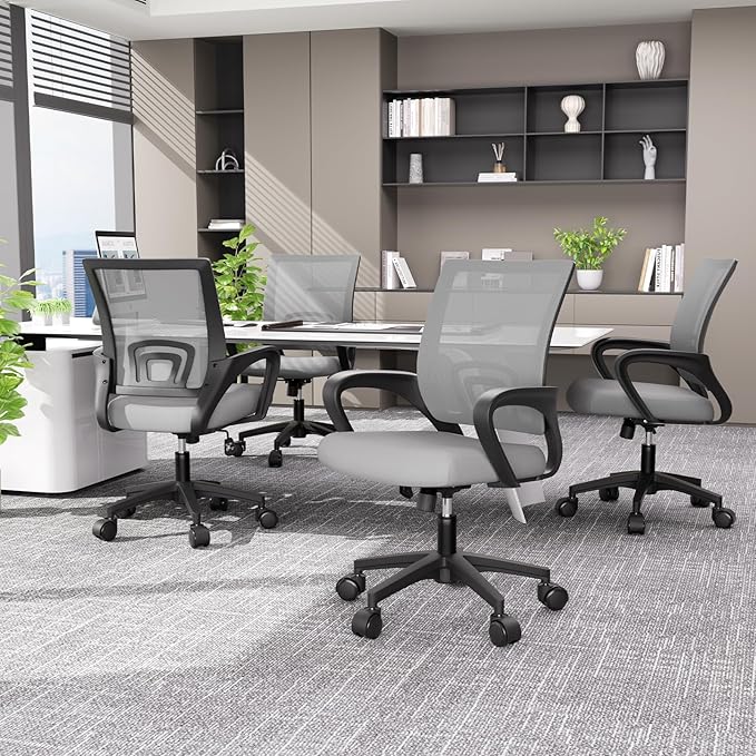 Magshion Ergonomic Office Chair 10 Pack, Mid-Back Mesh Desk Chair, Adjustable Swivel Computer Chair with Lumbar Support & Breathable Backrest for Gaming, Work, Study, 300 Lbs Capacity, Light Gray