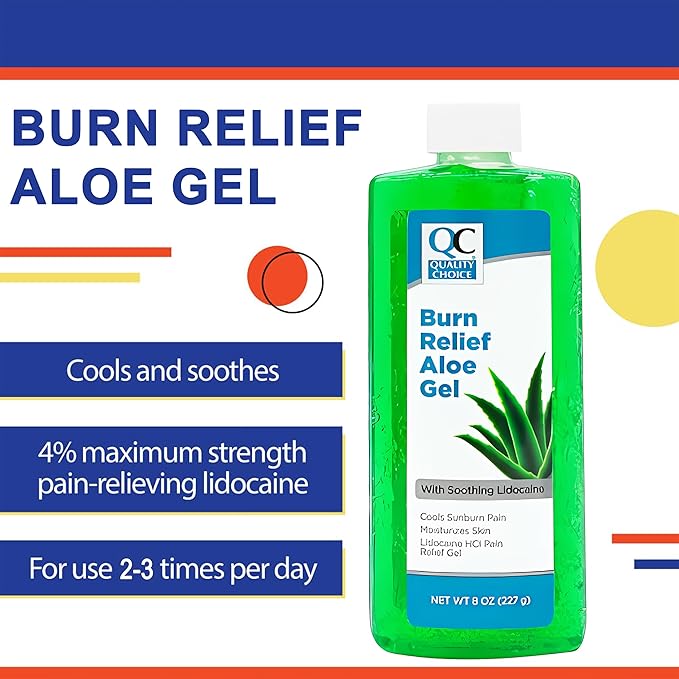 Sunburn Relief Gel with Aloe, 8 oz Bottles, Pack of 2, Pain Relieving Jelly, Soothing After Sun Care for Sunburn, Minor Burns, Irritated or Dry Skin, Fast-Absorbing Cooling
