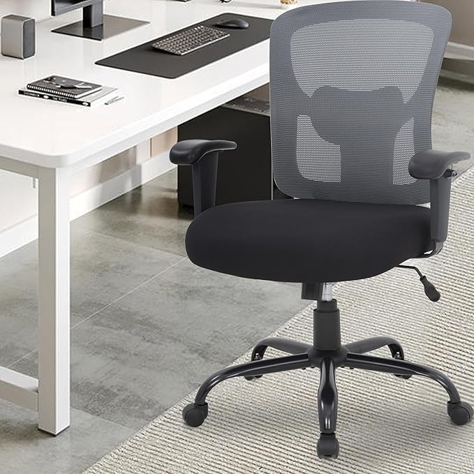 BestOffice Big & Tall Office Chair, 400 lb Capacity Mesh Desk Seating with Lumbar Support, Wide Seat, Adjustable Arms, Rolling Swivel High-Back Ergonomic Executive Task Model for Home Office, Grey