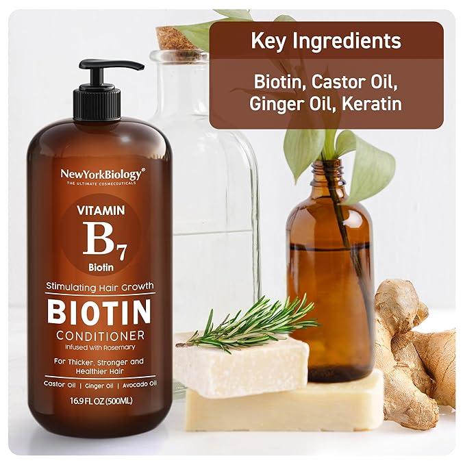 New York Biology Biotin Conditioner for Hair Growth and Thinning Thickening Formula for Hair Loss Treatment For Men & Women Anti Dandruff - 16.9 fl Oz