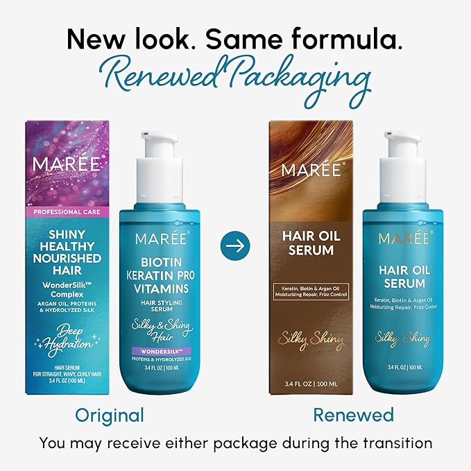 MAREE Hair Oil for Frizzy and Damaged Hair with Vitamins A, E, B5, 2 PACK - Anti Frizz Control Sérum for Curly Women & Men - Aceite de Argán Para el Cabello - Biotin Keratin Antifrizz Products