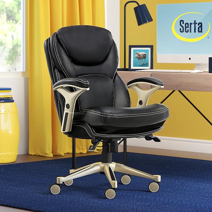 Serta Claremont Ergonomic Executive Office Chair with Back in Motion Technology, Adjustable Mid Back Desk Chair with Lumbar Support, Bonded Leather, Black