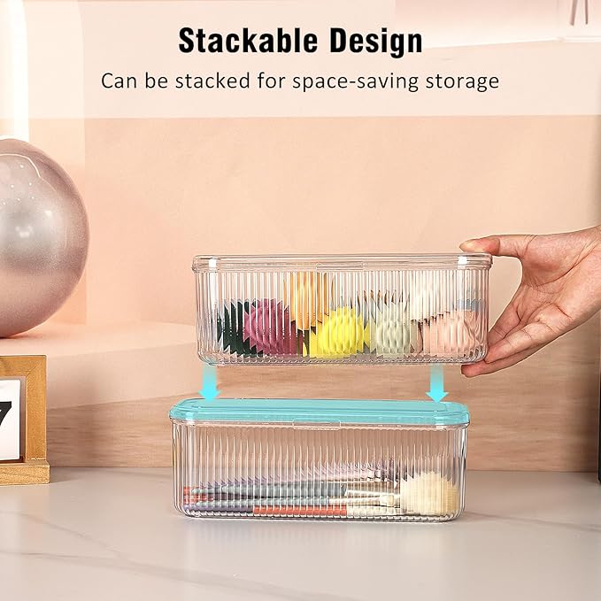 JessLab Makeup Brush Holder Organizer, Clear Makeup Sponges Organizer,Cosmetic Storage Case with Lid Display Case for Vanity, 1 Compartment (2 Pack)