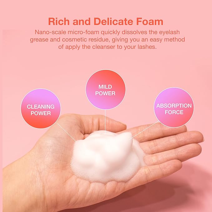 CURACORO 60ML Eyelash Extension Cleanser - Lash Shampoo for Lash Extensions, Eyelash Extension Foam Cleanser for Dry & Sensitive Skin, Gently Removes Waterproof Makeup for Professional & Home Use