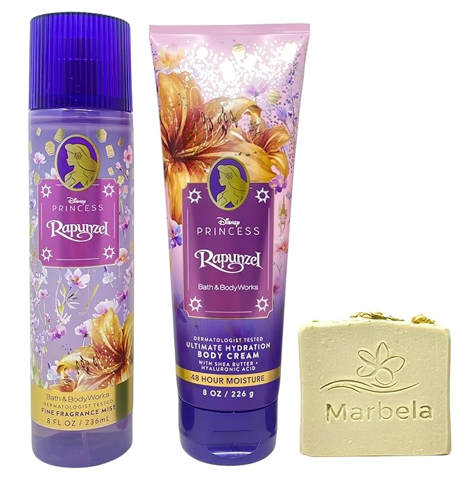 Bath & Body Works Limited Edition Princess Collection Rapunzel Fine Fragrance Mist and Ultimate Hydration Body Cream with a Wild Jasmine Bar Soap