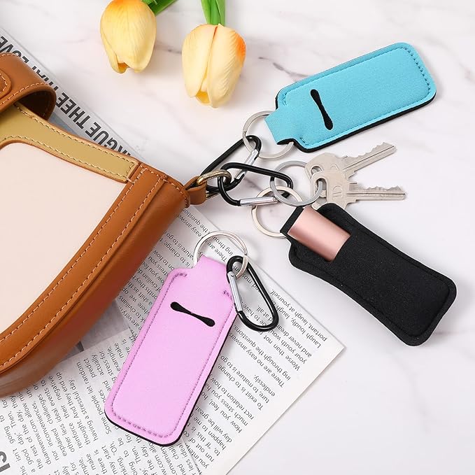 3 Pcs Lip Balm Holder Lipgloss Holder Keychain Lipstick Sleeve Keychain Cute LipBalm Case with Clip Handmade Neoprene Gift for Teen Girls Women