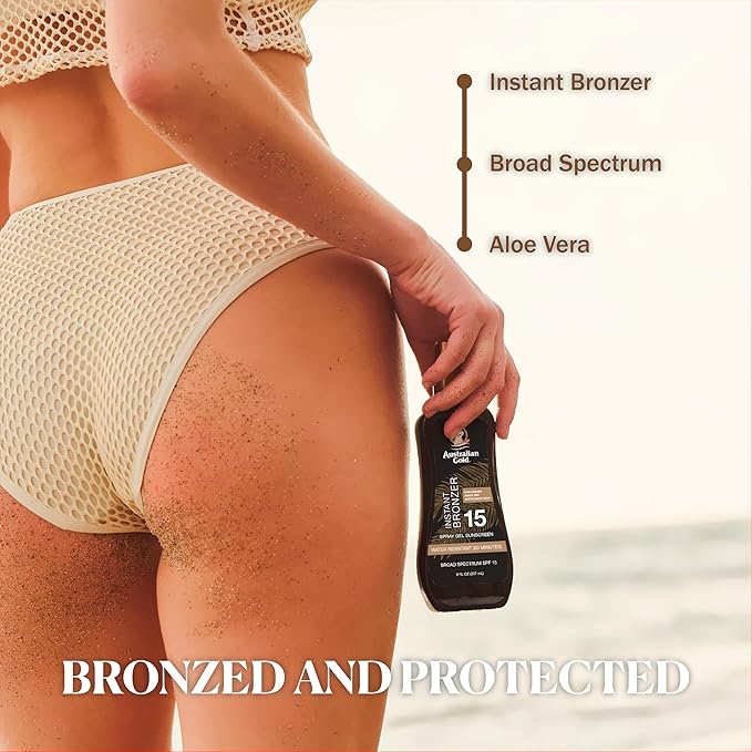 Australian Gold Spray Gel Sunscreen with Instant Bronzer SPF 15, 8 Ounce | Moisturize & Hydrate Skin | Broad Spectrum | Water Resistant | Non-Greasy SPF 15 8 Fl Oz (Pack of 1)