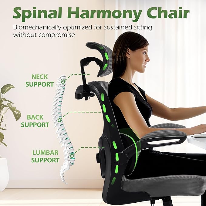 AreShark Office Chair Ergonomic Desk Chairs with Adjustable Lumbar Support& Headrest Hanger, High Back Breathable Mesh Chair with Wheels, Rolling Swivel Comfy Task Computer Chair for Home Work Gaming