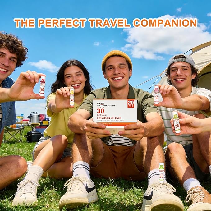 DMSKY SPF 30 Sunscreen Lip Balm 20 Pack, Clear No White Cast Sun Protection Lip Care with Vitamin E and Beeswax, Broad Spectrum SPF Lip Balm for Travel -10 Flavors