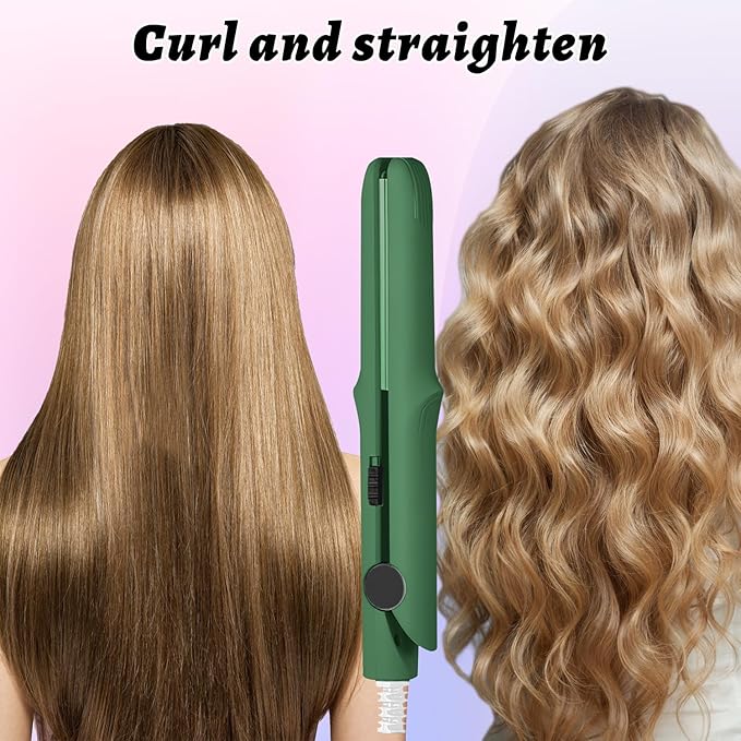 Omaky 2-in-1 Mini Curling Wand Flat Iron Hair Straightener, Long-Lasting Portable Travel Curling Wand for Women Girls Short Hair, All Hair Types (1 inch x 1 inch, Black)