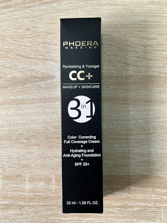 PHOERA CC+ Cream,Full Coverage Foundation，Color Correcting Cream,Anti Aging Hydrating Serum & SPF 25+ Sunscreen - Natural Finish - 1.08 fl oz (140 Buff Beige)