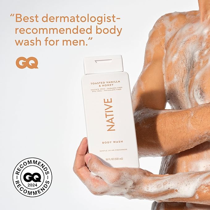 Native Body Wash Contains Naturally Derived Ingredients | For Women & Men, Sulfate, Paraben, & Dye Free Leaving Skin Soft and Hydrated | Toasted Vanilla & Honey 18 oz