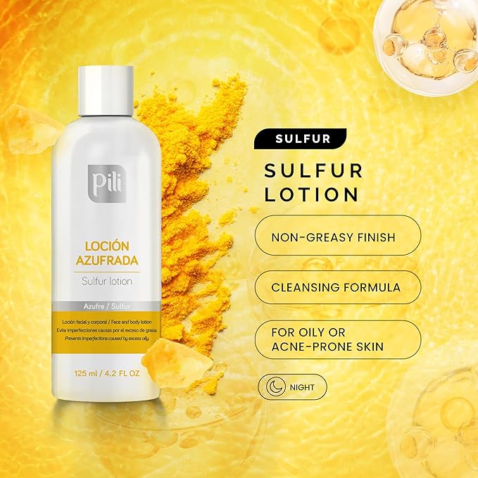 Pili Sulfur Lotion – Helps Control Oily Skin & Reduce Shine – Lightweight Face & Body Skincare – Fast-Absorbing & Non-Greasy Formula – 4.2 fl. oz.