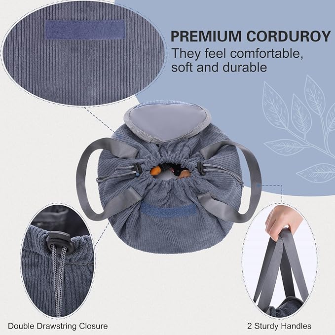 makeup bag lay flat Lay Flat Barrel Drawstring Corduroy Makeup Bag for Women Portable Open-flat Large Capacity Travel Cosmetic Organizer, Skincare & Brush Storage(Dark Gray)